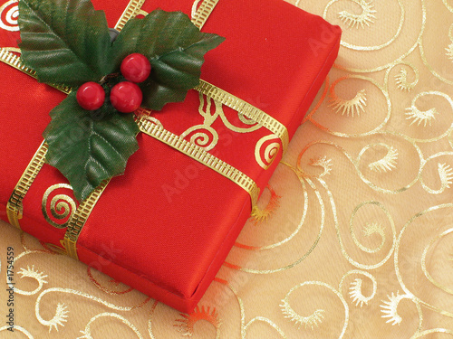 Photo: red christmas gift box with gold ribbon red christmas gift box with gold ribbon