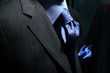 striped jacket with blue shirt, tie & handkerchief