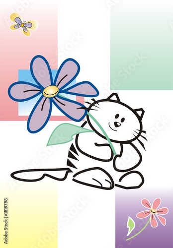Illustration: a cat a giving flower a cat a giving flower