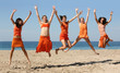 five girls jumping