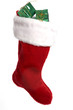 bright red christmas stocking with presents