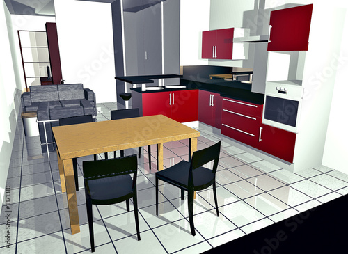 Illustration: cuisine moderne design en 3d cuisine moderne design en 3d