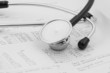 Photo: echocardiographical test results with stethoscope echocardiographical test results with stethoscope