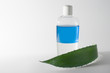 flasche mit massageöl un aloe-blatt
