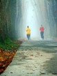 couple jogging in logn alley