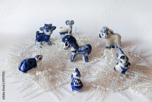 Foto: collection of figures from gzhel and transparent ornaments collection of figures from gzhel and transparent ornaments