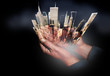 cupped hands on city
