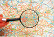 magnifying glass over the map of london