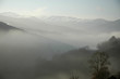 mountains and fog