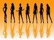  posing women - silhouette vector illustration