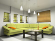 interior with green sofa and bamboo jalousie interior with green sofa and bamboo jalousie
