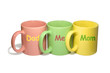 three colorful mugs -  dad, me, mom (family)