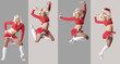 jumping girl in red dress