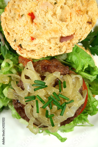 Photo: gourmet beef burger on a herb roll gourmet beef burger on a herb roll
