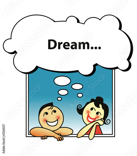 Leinwandbild Motiv dreaming couple (put your text in a cloud)