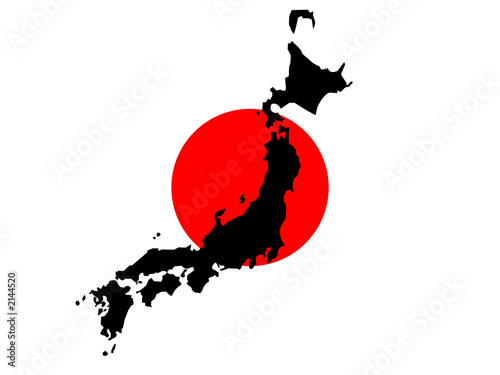 japan map silhouette. map of japan and japanese flag