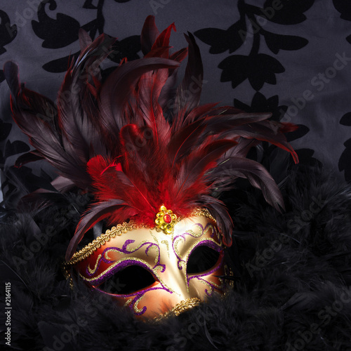 Foto: red and golden mask with black feathers (venice) red and golden mask with black feathers (venice)