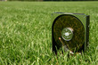 hard disk drive in green grass