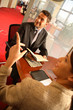 business man and woman talking in the office