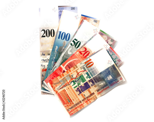 Photo : billets de francs suisse en éventail billets de francs suisse en éventail