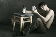 man with bottle and glass man with bottle and glass