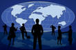 silhouette business people on world map silhouette business people on world map