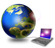 laptop connecting to the globe on white laptop connecting to the globe on white
