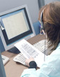 girl talking online in the call centre girl talking online in the call centre