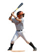 hitter at the plate in white background.