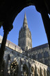 view of salisbury cathedral through cloisters view of salisbury cathedral through cloisters
