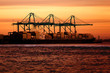 cargo ship at sunset