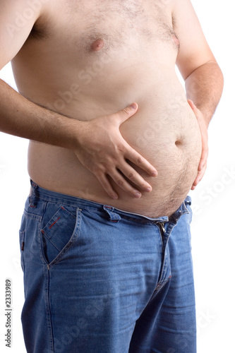 fat guy holding his big belly