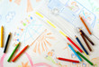Primitive childish pencil drawing close-up isolated on white.