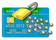 credit card with padlock opened and bugs front credit card with padlock opened and bugs front