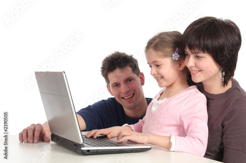 family using laptop