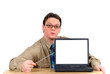 businessman with laptop, powerpoint presentation