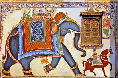Photo: india, mandawa: colourful frescoes on the walls india, mandawa: colourful frescoes on the walls