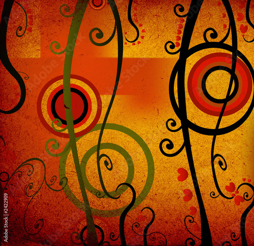 Illustration: foliage , red hearts and circles, grunge design foliage , red hearts and circles, grunge design