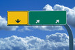 blank freeway sign in blue cloudy skies blank freeway sign in blue cloudy skies