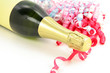 champagne bottle and ribbon
