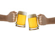 two people holding a beer glass