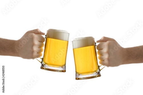two people holding a beer glass