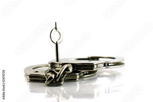 handcuffs with key in focus