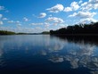 river landscape with blue sky and white clouds