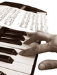 piano music with hand isolated sepia