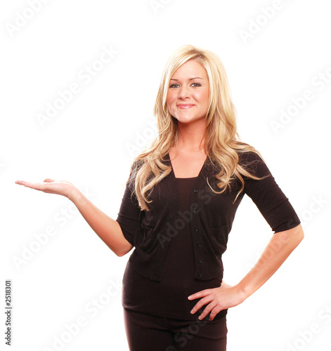 Photo: business woman showing something business woman showing something