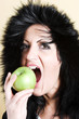 woman with green apple