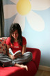 girl reading at home