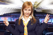 blond air hostess (stewardess)