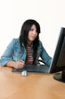 woman working at computer woman working at computer